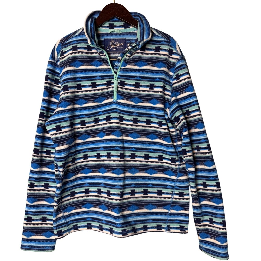 Chubbies Mens Blue Southwestern Geometric Fleece Quarter Zip Pullover Small